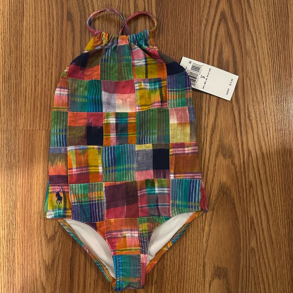 Polo Ralph Lauren Baby Girls Patchwork Plaid One-Piece Swimsuit, Size 2